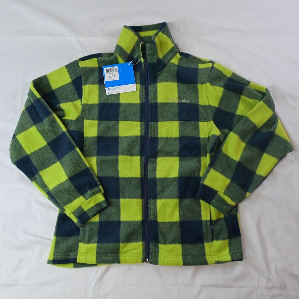 NEW Columbia‎ 14 / 16 Large Green Blue Check Zing Fleece Zip Up Jacket
